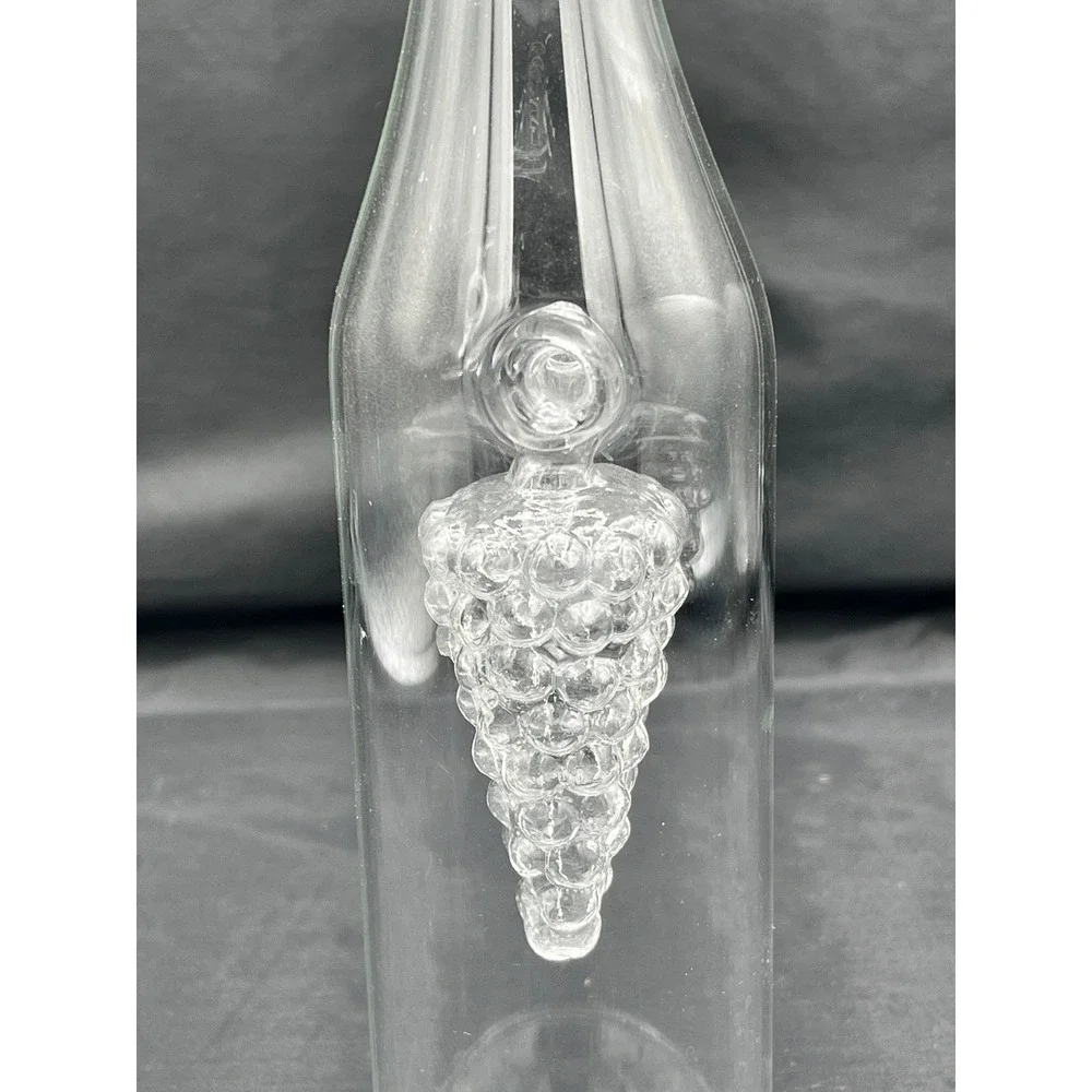 Glass Oil & Vinegar Bottle W/ Decorative‎ Grapes Inside To Hold Vinegar-11.5